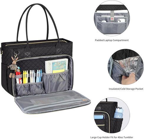 حقيبة حمل للنساء للعمل، حقيبة كتف للكمبيوتر المحمول مقاس 15.6 بوصة للممرضات والكتاب المقدس للسفر مع حامل أكواب، وجيب معزول، وحزام بسحاب، وحقيبة مكتب in Kuwait