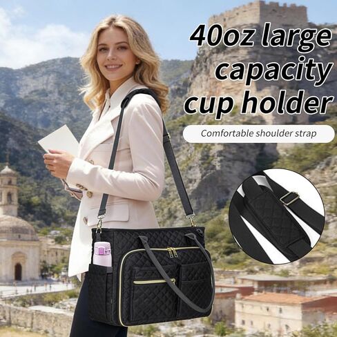 حقيبة حمل للنساء للعمل، حقيبة كتف للكمبيوتر المحمول مقاس 15.6 بوصة للممرضات والكتاب المقدس للسفر مع حامل أكواب، وجيب معزول، وحزام بسحاب، وحقيبة مكتب in Kuwait