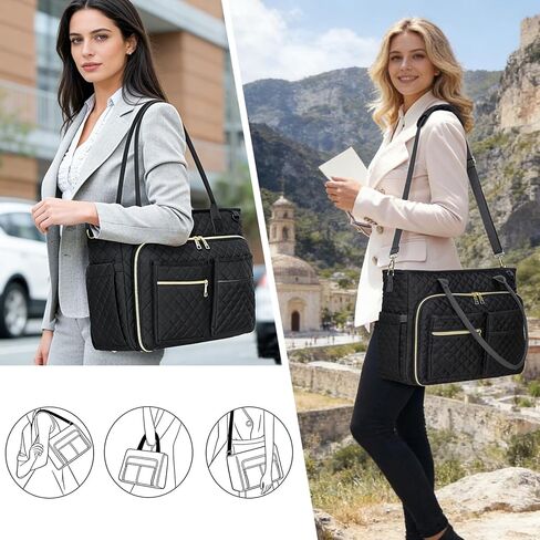 حقيبة حمل للنساء للعمل، حقيبة كتف للكمبيوتر المحمول مقاس 15.6 بوصة للممرضات والكتاب المقدس للسفر مع حامل أكواب، وجيب معزول، وحزام بسحاب، وحقيبة مكتب in Kuwait
