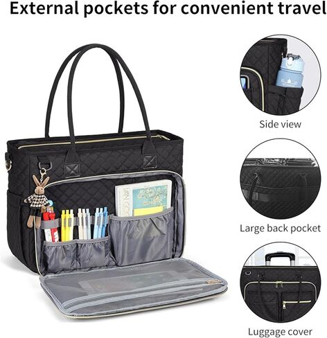 حقيبة حمل للنساء للعمل، حقيبة كتف للكمبيوتر المحمول مقاس 15.6 بوصة للممرضات والكتاب المقدس للسفر مع حامل أكواب، وجيب معزول، وحزام بسحاب، وحقيبة مكتب in Kuwait