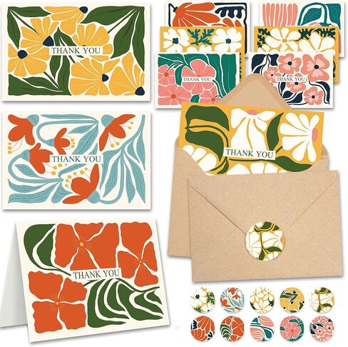 بطاقات شكر من الزهور التجريدية الحديثة من AUDREE (20 حزمة، 4 × 6) - بطاقة شكر عمودية مع مظاريف لاصقة وملصقات مطابقة لحفلات الزفاف، وحفلات استقبال الأطفال وحفلات الزفاف، في أي مناسبة in Kuwait