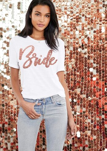 Bride & Bridal Party Shirts - Bride Tribe Wedding Tees for Bridesmaid, Maid of Honor - Rose Gold Bachelorette Party T-Shirt in Saudi Arabia