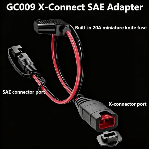 محول GC009 X-Connect SAE مناسب لملحقات شاحن بطارية NOCO، سلك نحاسي نقي 14AWG وصمام 20A، قابس مقاوم للماء، للتوصيلات السريعة بالفعل على الدراجات النارية والسيارات وATVs وUTVs (عبوة من قطعتين) in Kuwait