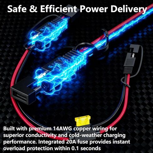 محول GC009 X-Connect SAE مناسب لملحقات شاحن بطارية NOCO، سلك نحاسي نقي 14AWG وصمام 20A، قابس مقاوم للماء، للتوصيلات السريعة بالفعل على الدراجات النارية والسيارات وATVs وUTVs (عبوة من قطعتين) in Kuwait