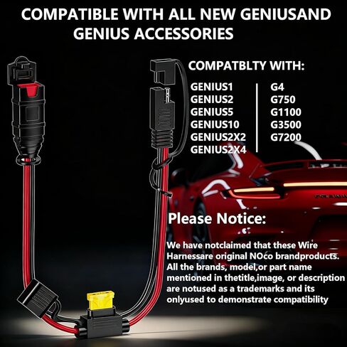 محول GC009 X-Connect SAE مناسب لملحقات شاحن بطارية NOCO، سلك نحاسي نقي 14AWG وصمام 20A، قابس مقاوم للماء، للتوصيلات السريعة بالفعل على الدراجات النارية والسيارات وATVs وUTVs (عبوة من قطعتين) in Kuwait