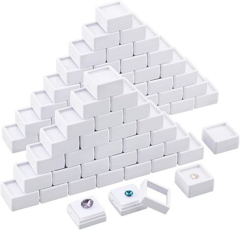 BENECREAT 70pcs Black Gemstone Display Box, Plastic Transparent Bare Stone Box Square Gem Box 1.2x0.63 Inch for Gemstone, Jewelry, Crystal Diamond Accessories Display in Saudi Arabia