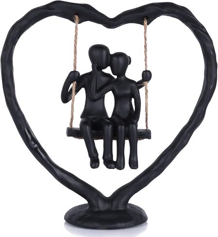 Resin Heart Anniversary Wedding Gifts - Her/Him/Husband,Wedding Gifts for Couples, Birthday, Valentine's Day, Anniversary Keepsake, Resin Couple Statues Decor, Heart Sculpture Figurine (Black) in Saudi Arabia