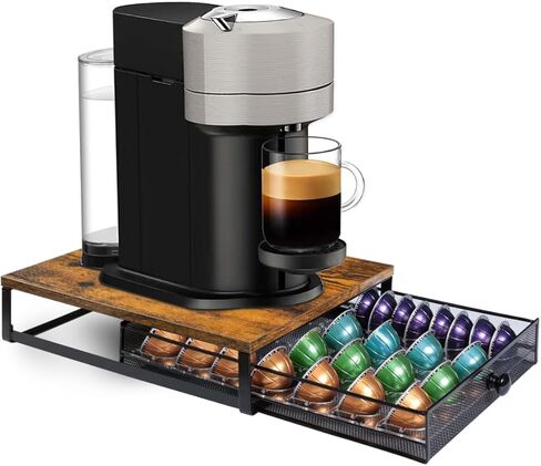 منظم أكواب K، درج حامل كبسولات القهوة، منظم تخزين تحت البيرة مع درج منزلق يحمل ما يصل إلى 35 كبسولة K، لا يحتاج إلى تجميع، بني ريفي in Kuwait