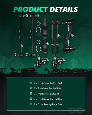 SCITOO 10 قطع أمامية سفلية كروية خارجية داخلية لقضيب الربط مع وصلة نهاية قضيب Sway لـ 2008-2017 لـ Buick Enclave 2009-2017 لـ Chevy Traverse 2007-2016 لـ GMC Acadia 2007-2010 لـ Saturn Outlook in Saudi Arabia