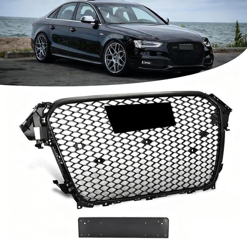 PENSUN Front Bumper Grille Matte Black RS-Honeycomb Mesh Grill Fit for Audi A4 S4 RS4 Style 2013-2016 in Saudi Arabia