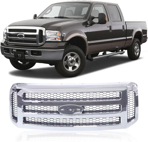 CarPartsDepot Front Grille Grill Chrome Frame With Gray Honey Comb Insert Compatible With 2005-2007 FORD F250 F350 F450 F550 FO1200456 5C3Z8200BAA in Saudi Arabia