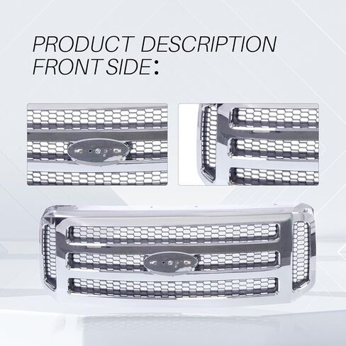 CarPartsDepot Front Grille Grill Chrome Frame With Gray Honey Comb Insert Compatible With 2005-2007 FORD F250 F350 F450 F550 FO1200456 5C3Z8200BAA in Saudi Arabia