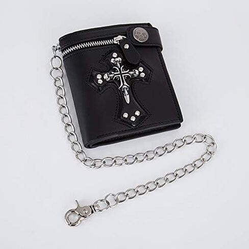 Slim Wallet for Women Men Skull Cross Style Handbag Storage Bag with Long Keychain Multi-Card Space Fashion Wallet Gift (Black) in Saudi Arabia