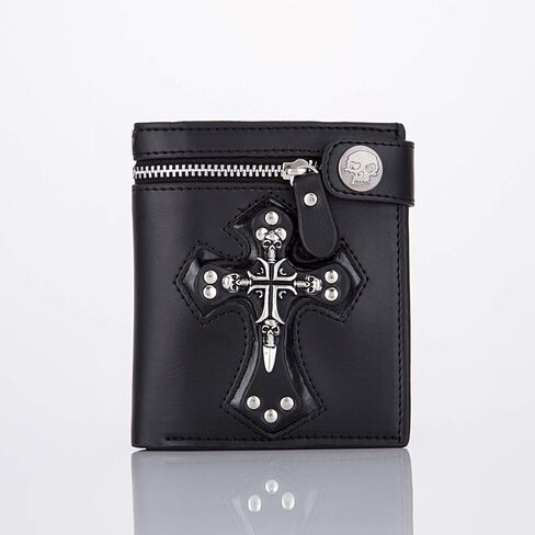 Slim Wallet for Women Men Skull Cross Style Handbag Storage Bag with Long Keychain Multi-Card Space Fashion Wallet Gift (Black) in Saudi Arabia