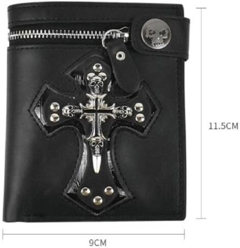 Slim Wallet for Women Men Skull Cross Style Handbag Storage Bag with Long Keychain Multi-Card Space Fashion Wallet Gift (Black) in Saudi Arabia