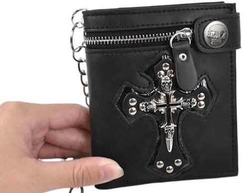 Slim Wallet for Women Men Skull Cross Style Handbag Storage Bag with Long Keychain Multi-Card Space Fashion Wallet Gift (Black) in Saudi Arabia