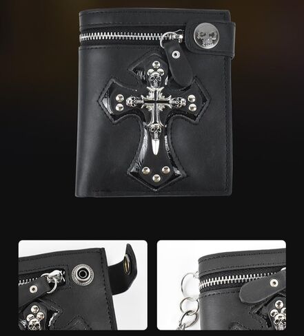 Slim Wallet for Women Men Skull Cross Style Handbag Storage Bag with Long Keychain Multi-Card Space Fashion Wallet Gift (Black) in Saudi Arabia