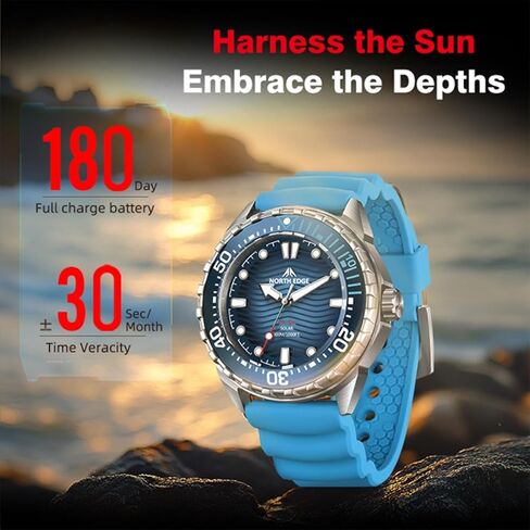 Solar Powered Dive Watch for Men, 1000FT/300M Water Resistance, Luminous Dial, Rotating Bezel, Stainless Steel Case, Japanese Movement in Saudi Arabia