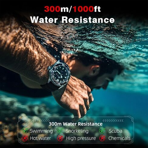 Solar Powered Dive Watch for Men, 1000FT/300M Water Resistance, Luminous Dial, Rotating Bezel, Stainless Steel Case, Japanese Movement in Saudi Arabia