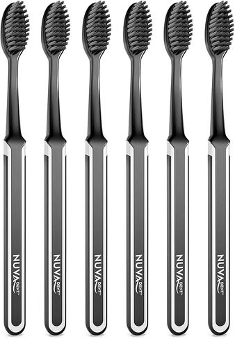 Charcoal Toothbrushes - Charcoal Toothbrush Soft, Activated Charcoal Toothbrush Super Soft, Toothbrush Charcoal, Teeth Whitening Charcoal Tooth Brush - Adults & Kids - 6 pc, Extra Gentle in Saudi Arabia
