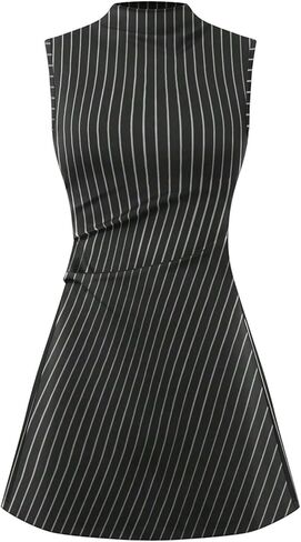 Floerns Women's Elegant Striped Mini Dress Mock Neck Formal Business Causal A Line Dresses in Saudi Arabia