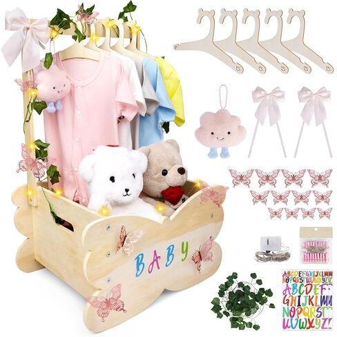 Wooden Baby Shower Crate Closet, Baby Shower Basket | Large Capacity Baby Closet Personalized Baby Shower Gifts Basket for Newborn, Pregnancy Gifts for New Parent in Saudi Arabia