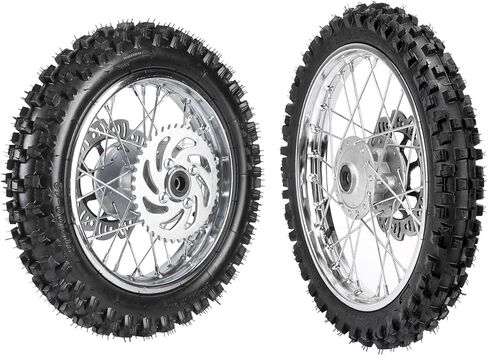 60/100-14 Front & 80/100-12 Rear Wheel Tire Rim With 12mm Bearing & Sprocket and Brake Disc Rotor Assembly for Dirt Pit Bike in Kuwait