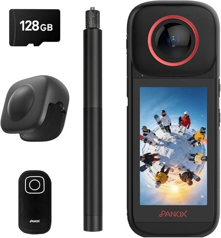 كاميرا V3 مضادة للماء بدقة 8K فيديو 360 درجة، تصوير على شاشة مقسمة وتحرير داخل الكاميرا، التثبيت، شاشة 3.0 بوصة، عصا سيلفي غير مرئية، واقيات عدسة قابلة للإزالة، بطاقة Micro SD للرياضة والسفر in Kuwait