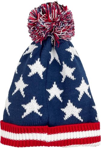 USA Winter Beanie with Pom Pom, Knit American Flag Cuffed Skull Beanie Cap Blue in Saudi Arabia
