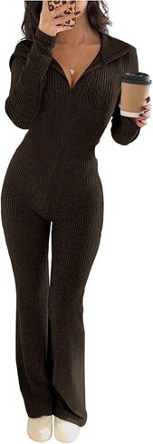 SHENHE Women's Zip Up Hooded Jumpsuits Ribbed Long Sleeve Workout Yoga Unitard Pants Romper in Saudi Arabia