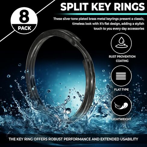 Non-Magnetic Brass Split Key Rings Assorted Sizes 8-Pack, Keychain Rings Clip Metal Silver Tone for Home Car Attachments Key Chains Smaller Dog Ring Keychain Craft (Gunmetal) in Saudi Arabia
