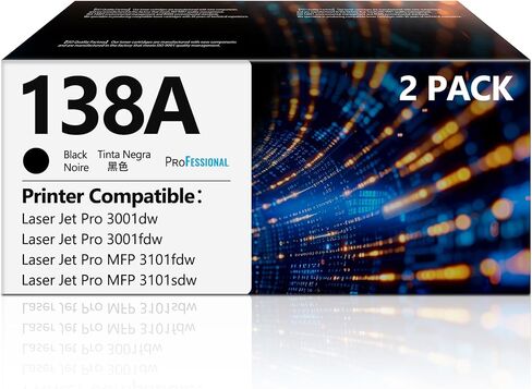 138A Toner Cartridges Black 2 Pack Pro MFP 3101fdw Replacement for HP138A 138A W1380A 138X W1380X Black Toner Compatible with HP Laser Jet Pro 3001fdw 3001dw MFP 3101fdw Printer 138A Ink (2 Black) in Kuwait