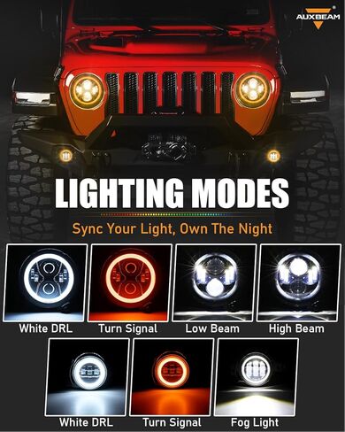 Auxbeam RGB LED 9 Inch Headlights+4 Inch Fog Lights, Bluetooth APP Control DOT-Approved Headlights Fog Lights w/DRL Turn Signal, Compatible with Jeep Wrangler JL JLU 2018-2024, 1-Year Warranty in Saudi Arabia