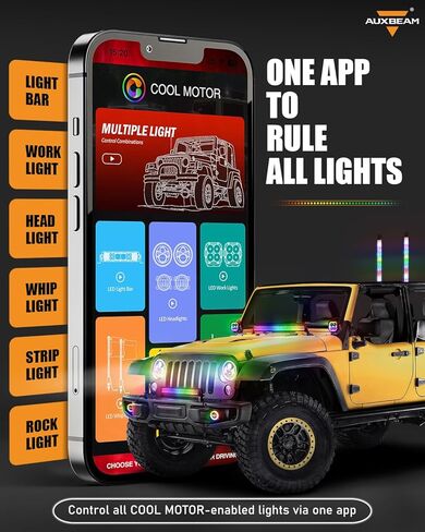 Auxbeam RGB LED 9 Inch Headlights+4 Inch Fog Lights, Bluetooth APP Control DOT-Approved Headlights Fog Lights w/DRL Turn Signal, Compatible with Jeep Wrangler JL JLU 2018-2024, 1-Year Warranty in Saudi Arabia