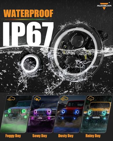 Auxbeam RGB LED 9 Inch Headlights+4 Inch Fog Lights, Bluetooth APP Control DOT-Approved Headlights Fog Lights w/DRL Turn Signal, Compatible with Jeep Wrangler JL JLU 2018-2024, 1-Year Warranty in Saudi Arabia