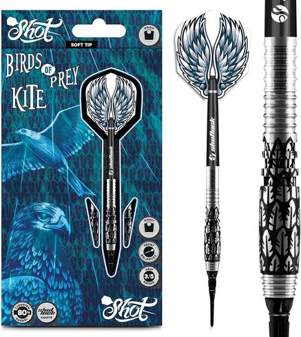 Shot Darts Soft Tip, Birds of Prey Kite (18g/20g), 80% Tungsten Barrel, Front Weighted, Professional Dart Set & Flights Made in New Zealand, Plastic Tip for Electronic Dartboard in Saudi Arabia