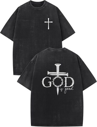 Christian Shirts for Men GOD is Good Graphic Tees Oversized Jesus Religious Tshirt Retro Washed Tops in Saudi Arabia