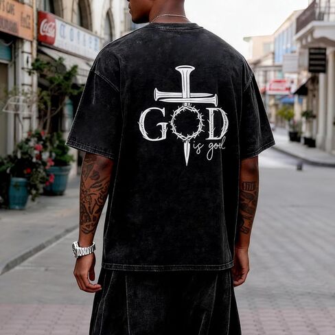 Christian Shirts for Men GOD is Good Graphic Tees Oversized Jesus Religious Tshirt Retro Washed Tops in Saudi Arabia