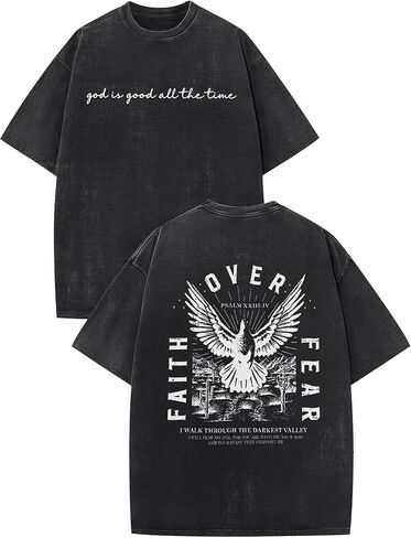 Christian Shirts for Men GOD is Good Graphic Tees Oversized Jesus Religious Tshirt Retro Washed Tops in Saudi Arabia