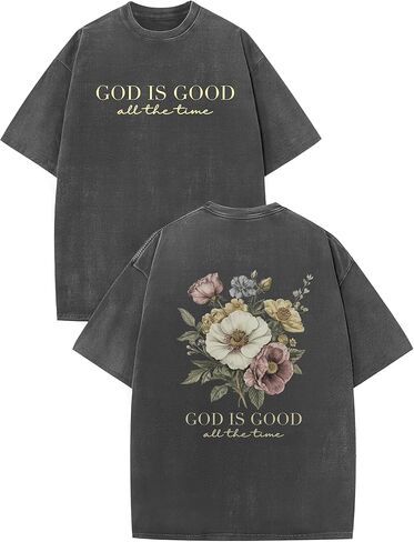 Christian Shirts for Men GOD is Good Graphic Tees Oversized Jesus Religious Tshirt Retro Washed Tops in Saudi Arabia
