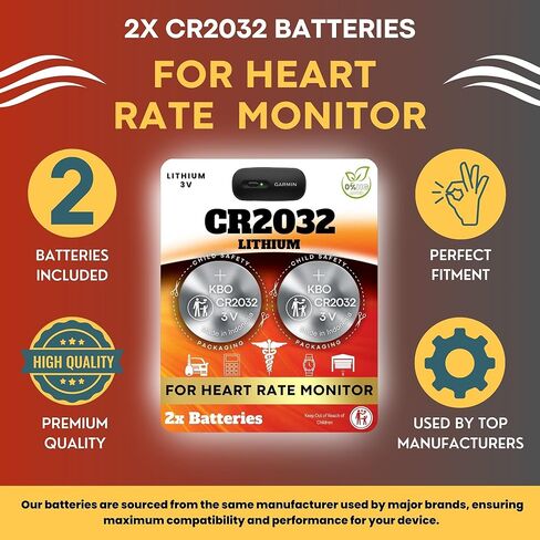 Heart Rate Monitor Chest Strap Batteries (2-Pack) CR2032 – Garmin HRM 200, HRM-Dual, Powr Labs, COOSPO, Magene, MOOFIT, KYTO – Heart-Rate Chest Strap Battery Replacement Kit in Kuwait