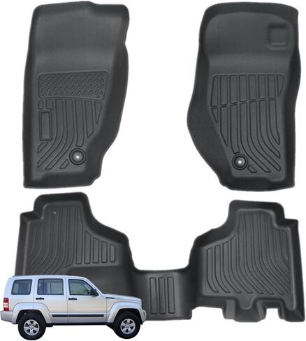 Priprilod 3 قطع سجادات أرضية TPE بطانة كارجو، متوافقة مع Jeep Liberty 2008 2009 2010 2011 2012، الصف الأمامي والثاني مجموعة كاملة من الملحقات الداخلية للسيارة in Saudi Arabia