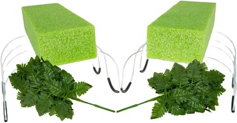 2 Pack 12 Inch Wire Headstone Saddle with Foam Attached Plus! 24 Sprays Green Leather Fern Artificial Silk Leaves 16" Made in The USA in Saudi Arabia
