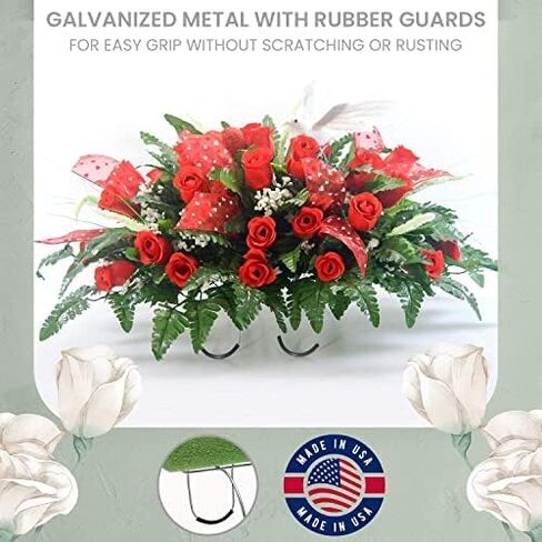 2 Pack 12 Inch Wire Headstone Saddle with Foam Attached Plus! 24 Sprays Green Leather Fern Artificial Silk Leaves 16" Made in The USA in Saudi Arabia