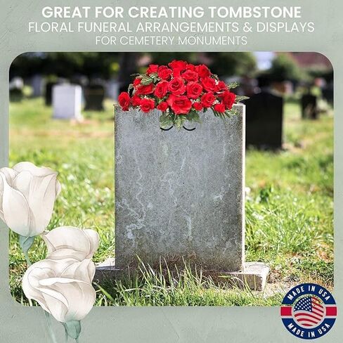 2 Pack 12 Inch Wire Headstone Saddle with Foam Attached Plus! 24 Sprays Green Leather Fern Artificial Silk Leaves 16" Made in The USA in Saudi Arabia