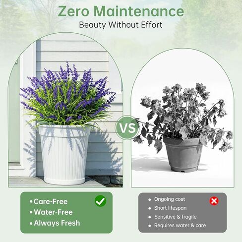 15 Bundles UV Resistant No-Fade Outdoor Artificial Plants & Flowers, Adjustable Height Fake Lavender Flowers Indoor & Outdoor Decor for Garden Patio Pathway Hanging Planter Front Porch in Kuwait