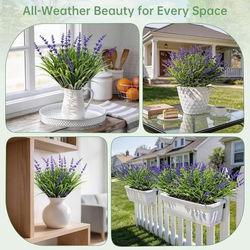 15 Bundles UV Resistant No-Fade Outdoor Artificial Plants & Flowers, Adjustable Height Fake Lavender Flowers Indoor & Outdoor Decor for Garden Patio Pathway Hanging Planter Front Porch in Kuwait