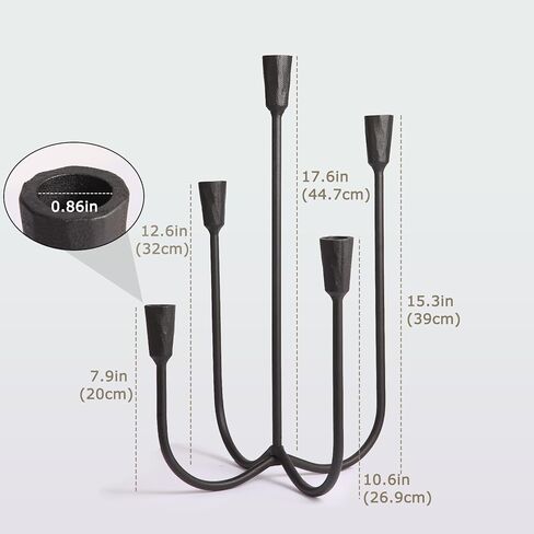 5 شمعدانات من الحديد الزهر للطاولات، حاملات شموع سوداء لحفلات الزفاف بطول 17.6 بوصة حاملات شمعدان مصنوعة يدويًا لغرفة الطعام أو غرفة المعيشة أو الرف in Kuwait