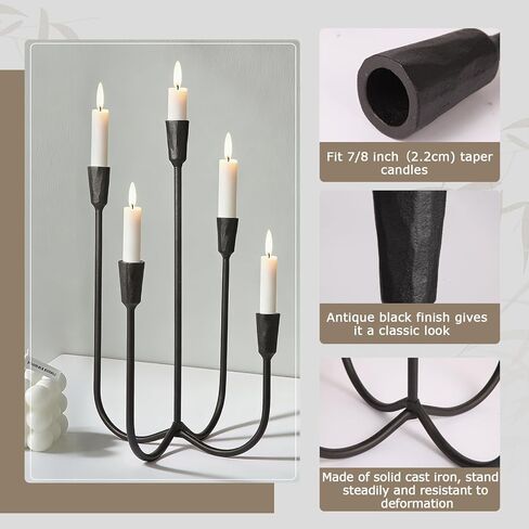 5 شمعدانات من الحديد الزهر للطاولات، حاملات شموع سوداء لحفلات الزفاف بطول 17.6 بوصة حاملات شمعدان مصنوعة يدويًا لغرفة الطعام أو غرفة المعيشة أو الرف in Kuwait