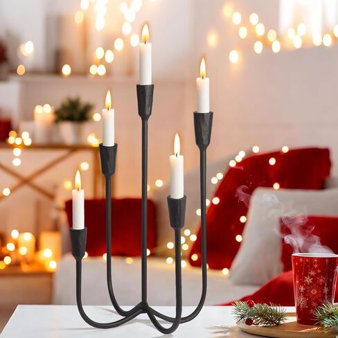 5 شمعدانات من الحديد الزهر للطاولات، حاملات شموع سوداء لحفلات الزفاف بطول 17.6 بوصة حاملات شمعدان مصنوعة يدويًا لغرفة الطعام أو غرفة المعيشة أو الرف in Kuwait